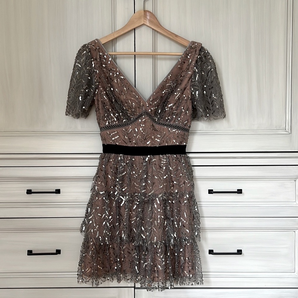 NWT Sz 2 Self Portrait Mini Dress | Sequin Bead Tulle Sheer Holiday New Year Eve